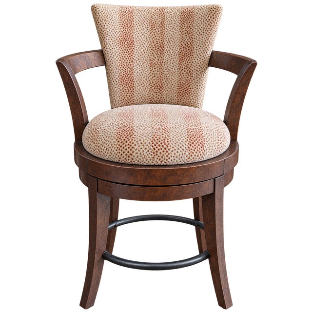 Transitional Set of 4 Swaim Griswold Transitional Swivel Bar Stools in Cowtan & Tout Fabric For Sale - Image 3 of 7