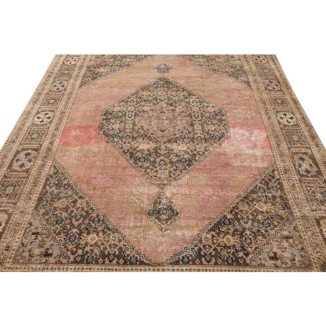 Shabby Chic Pink Vintage Shabby Chic Handmade Wool Rug For Sale - Image 3 of 13