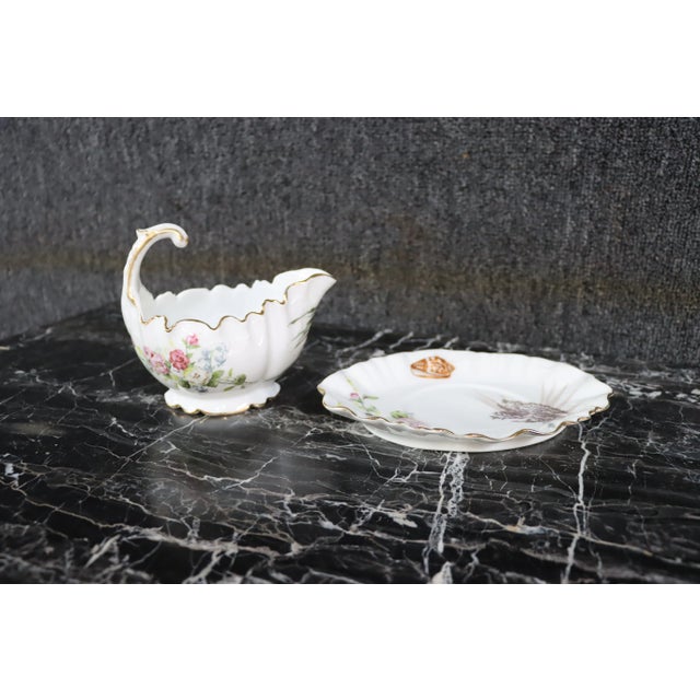 Limoges Floral & Shell Gravy Boat Set | Chairish