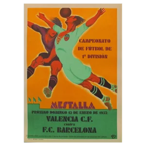 1932 Spanish Soccer Poster, Mestalla, Valencia vs. f.c. Barcelona, 12 Enero 1932