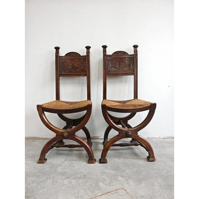 Neo-Renaissance Side Chairs in Oak with Rush Seats, 1890s, Set of 2 For Sale - Image 13 of 16