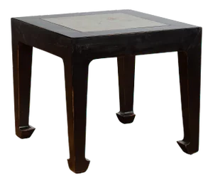 Chinese Vintage Black Lacquer Side Table with Qing Dynasty Period Stone Inset