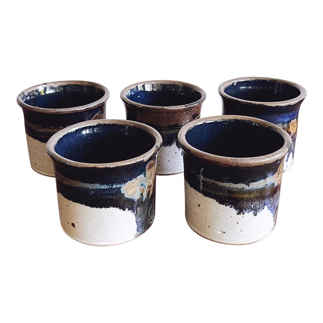 Vintage Handmade Pottery Mugs - Set of 5 For Sale