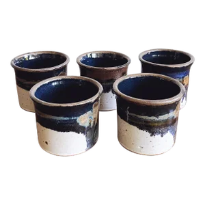 Vintage Handmade Pottery Mugs - Set of 5