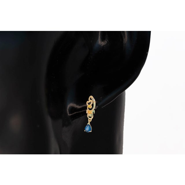Metal Genuine Sapphire Earrings Studs- Set of 2 For Sale - Image 7 of 10