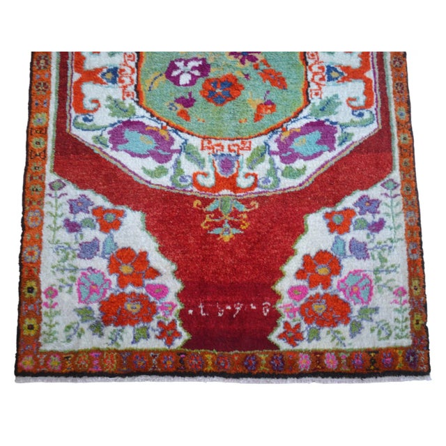 High Pile Area Rug Hand Knotted Colorful Oushak Medallion Rug - 3'10'' X 6' For Sale - Image 9 of 12