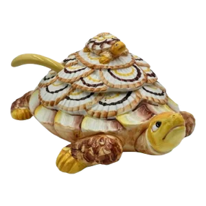 20th-C. Hollywood Regency Turtle Form Ceramic Tureen W/ Ladle by Seymour Mann