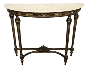 Mid-Century Italian Demi Lune Wall Console Table in Gilt Wood with Marble Top, 1950s