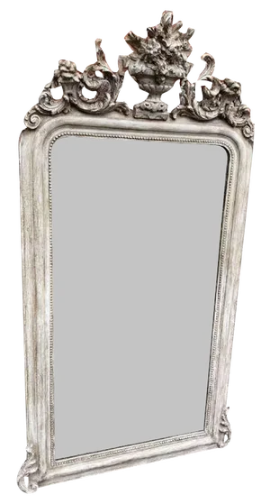 Large Antique 19th Century French Carved Wood & Gesso Painted Mirror