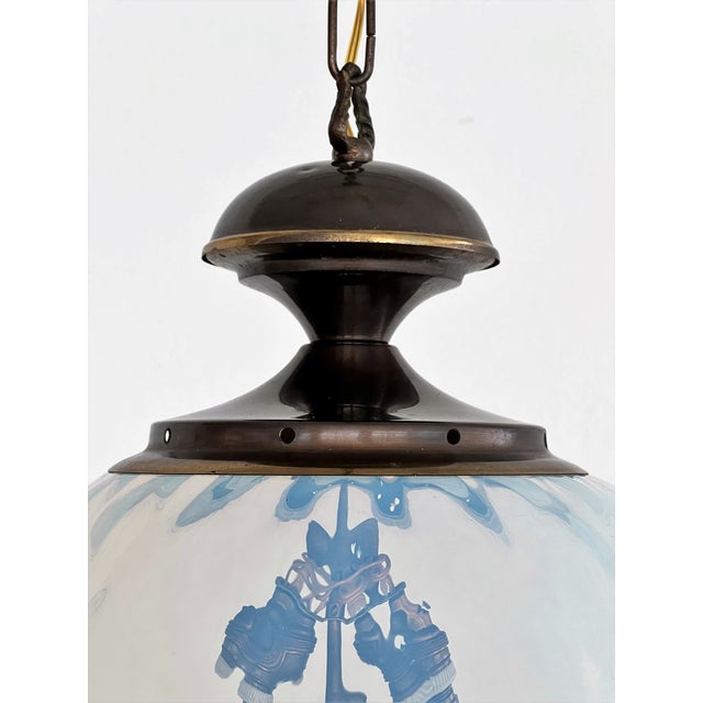 Italian Pendant Light in Brass and Opaline Textural Murano Glass, 1970 For Sale - Image 6 of 18