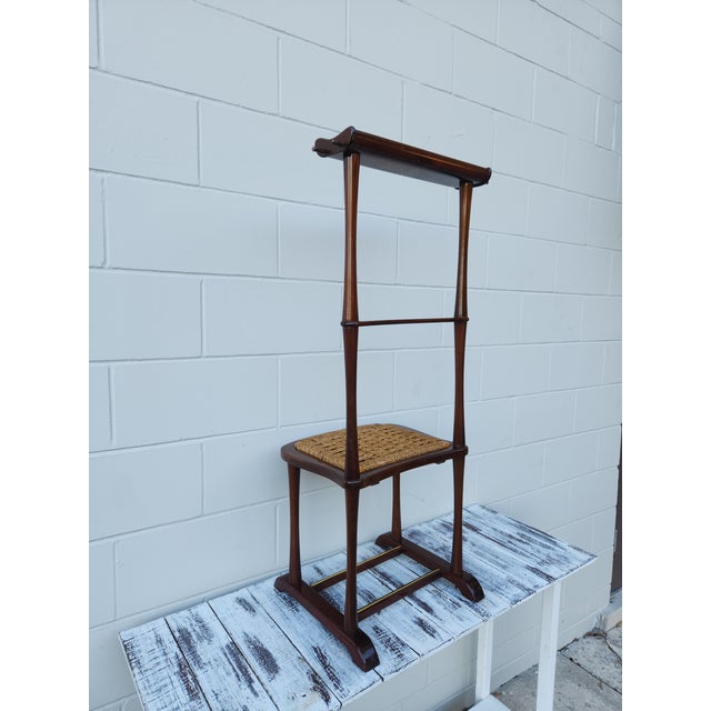 Mid 20th Century Vintage Italian Wooden Butler's Valet With Woven Rush Seat For Sale - Image 5 of 18