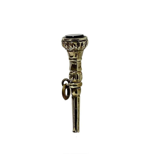 Early 19th Century Brass and Onyx Stone Watch Key For Sale - Image 6 of 7