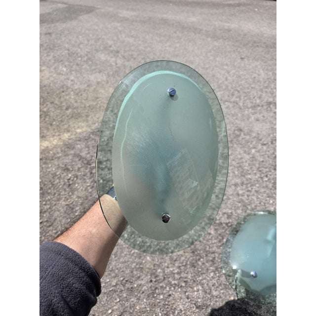 Concave Oval Wall Lights in Green Crystal from Cristal Art Torino, 1960s, Set of 2 For Sale - Image 11 of 14