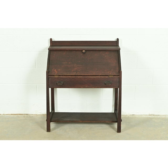 Mission Stickley Brothers Style Antique Mission Oak Arts & Crafts Drop Front Secretary Desk, Circa 1910 For Sale - Image 3 of 14