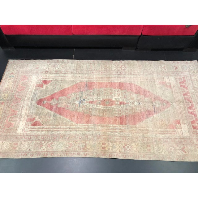 Dove Gray Vintage Distressed Faded Turkish Anatolian Dove Gray and Red Color Rug For Sale - Image 8 of 11