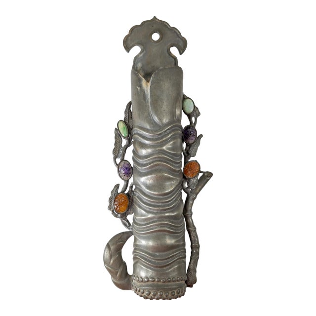 19th Century Chinese Pewter Bamboo Form Wall Pocket Vase For Sale
