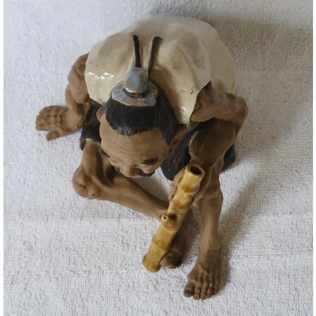 Brown 19/20th C Clay Statue of a Chinese Seated Man, Signed For Sale - Image 8 of 12