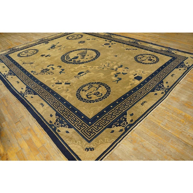 Abstract Astonishing Beige Background Color With Detail Motif Repertoire of Chinese Antique Peking Rug For Sale - Image 3 of 12