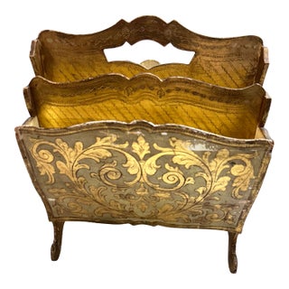 Vintage Italian Golden Florentine Magazine Rack For Sale