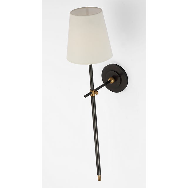 Thomas O'Brien for Visual Comfort Signature Bryant 27" Cordless Tail Sconce in Bronze and Hand-Rubbed Antique Brass with Linen Shade For Sale - Image 9 of 13