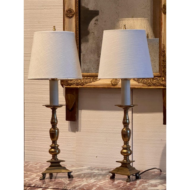 French 18th Century French Brass Altar Sticks Converted to Lamps - Pair For Sale - Image 3 of 12