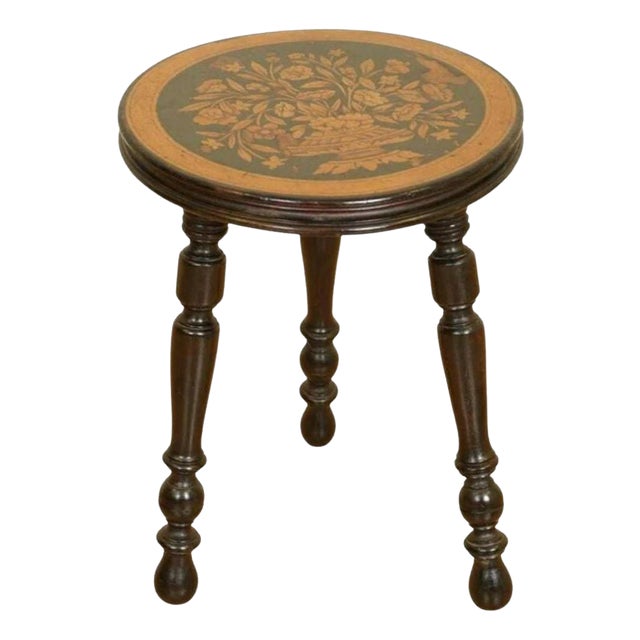Dutch Lacquered Marquetry Stool For Sale