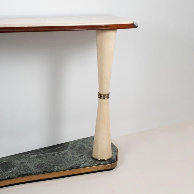 Italian Console Table with 2 Tops in Parchment and Green Marble, 1950s For Sale - Image 3 of 7