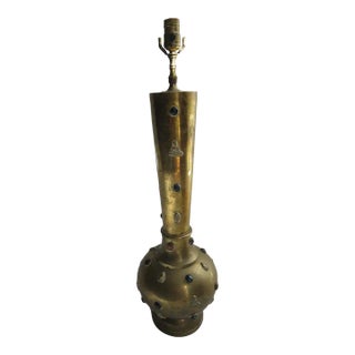 Stone Encrusted India Brass Lamp For Sale