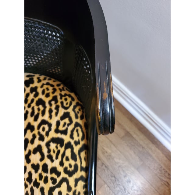 Vintage Regency Style Cane Back Barrel Chair With Leopard Seat For Sale In New York - Image 6 of 7