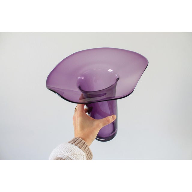 Vintage Purple Art Glass Sculptural Vase For Sale - Image 4 of 9
