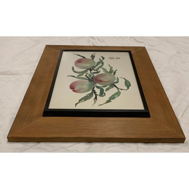 Vintage Japanese Watercolor Artwork in Bamboo Frame For Sale - Image 4 of 9