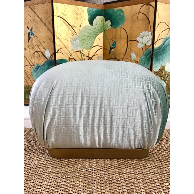 1980s Hollywood Regency Aquamarine Pouf For Sale In Greenville, SC - Image 6 of 9