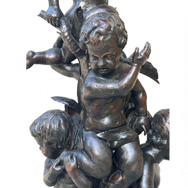 Monumental Large Scale Italian Carved Wood Putti Pedestal Sculpture For Sale - Image 9 of 10