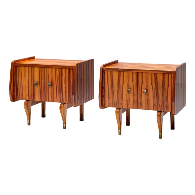 Nightstands in Zebra Wood and Brass, France, 1960s, Set of 2 For Sale