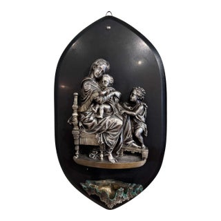 Early 20th Century French Silvered Pewter Virgin Mary Holy Water Stoup For Sale