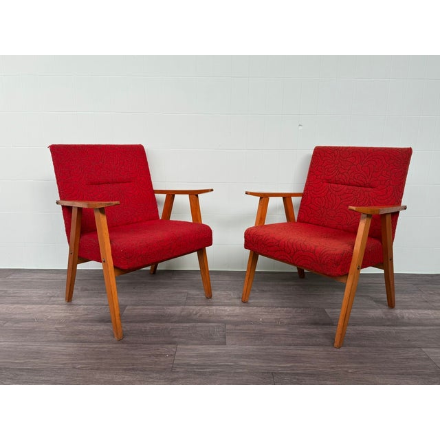 Pair of armchairs, Italian-made in the 1950s. Crafted in Scandinavian style. Vintage armchair with "compass" armrests....