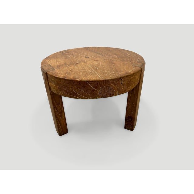 Andrianna Shamaris Natural Teak Wood Round Side Table For Sale - Image 10 of 18