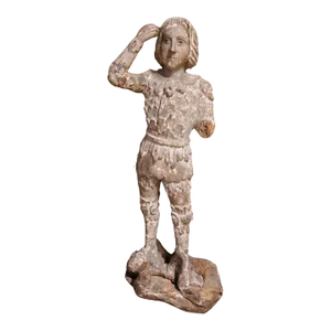 Antique Carved Wood and Polychrome Statue of St Michael