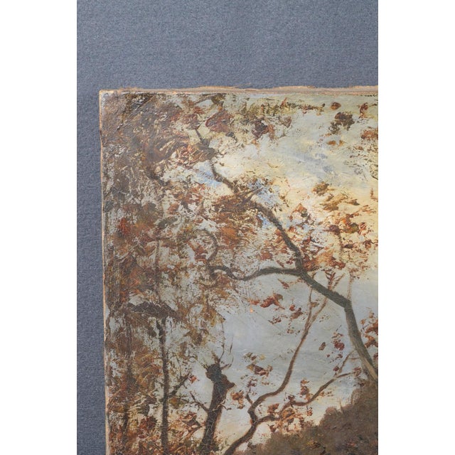 Antique French Woodland Landscape Oil Painting With Rocks and Stream For Sale - Image 4 of 12