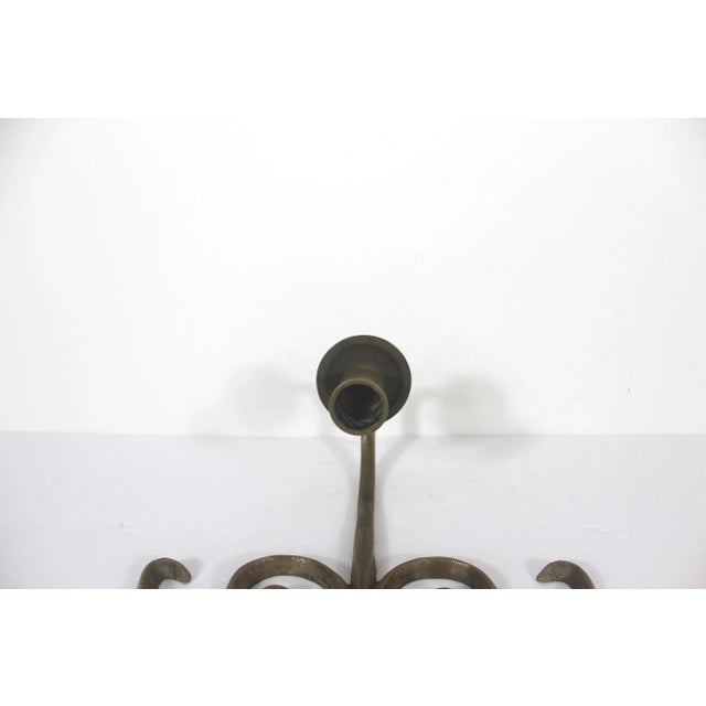 1970s Brass Wall Candle Sconces Peacock or Scroll Fan Shape a Pair For Sale - Image 11 of 12