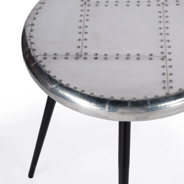 Industrial Midway Aviator Metal Accent Table, Silver For Sale - Image 3 of 5