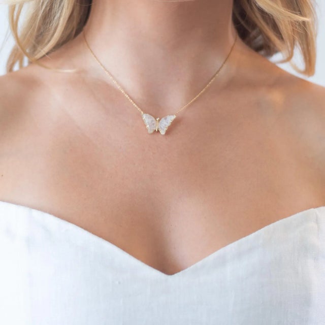 Modern Rocks With Soul Moonstone Butterfly Necklace For Sale - Image 3 of 9