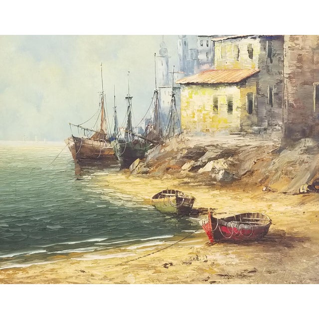 1960s Eleonore Guinther Oil on Canvas Harbor Scene For Sale - Image 4 of 6