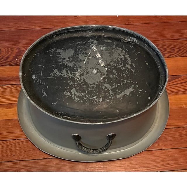 Antique 19th Century French Second Empire Tole Gray Painted Oval Jardiniere Cachepot Planter With Mask Handles For Sale In New York - Image 6 of 18