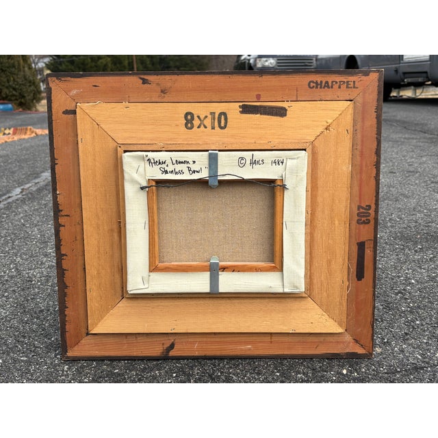 1980s 1980s Original Oil on Canvas - Barbara Gelderman Hails Still Life - Pitcher, Lemon, and Stainless Bowl For Sale - Image 5 of 6