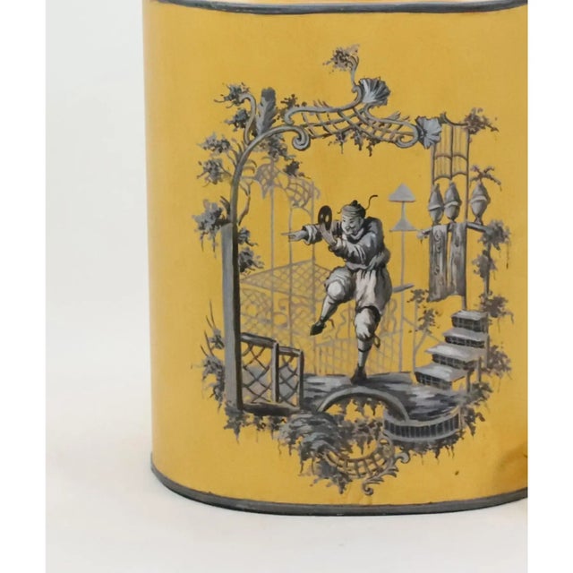 Metal A Pair of Vintage English Chinoiserie Hand-Painted Yellow Tea Canister Table Lamps For Sale - Image 7 of 8