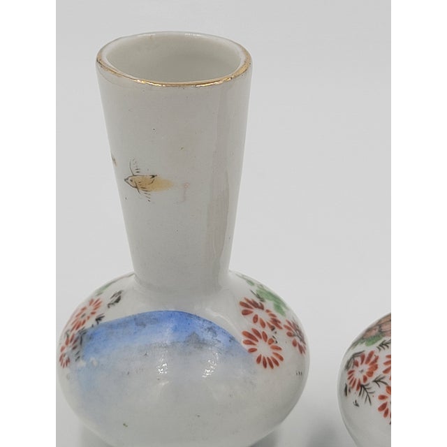 Japanese Mid 20th Century Miniature Japanese Hand-Painted Bird & Floral Bud Vases - Pair For Sale - Image 3 of 12
