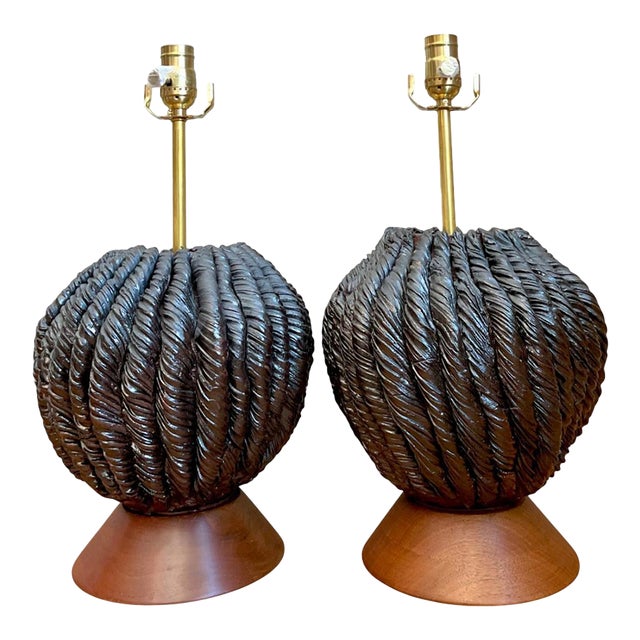 Vintage Custom Kass O’Brien Slab Built Ceramic Lamps - A Pair For Sale