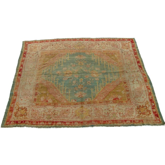 1850s Antique Tribal Turkish Oushak Rug For Sale - Image 9 of 9