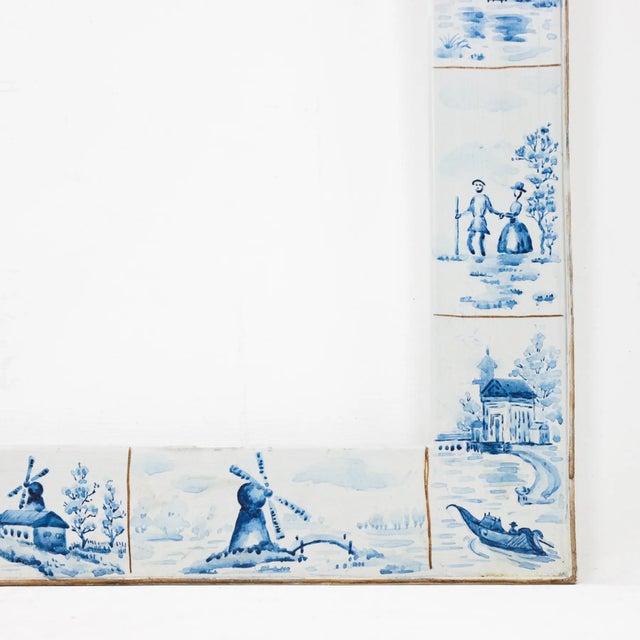 Vintage Dutch Blue and White Tile-Style Wall Mirror For Sale In New York - Image 6 of 10